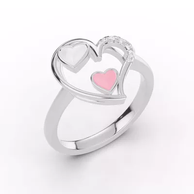 Duet Lab Pavé Heart Ring – White & Pink