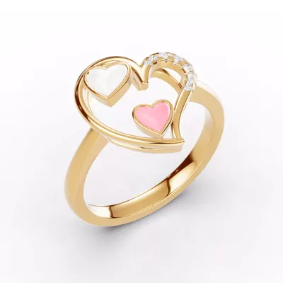 Duet Pavé Heart Ring – White & Pink
