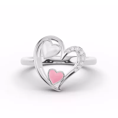 Duet Pavé Heart Ring – White & Pink