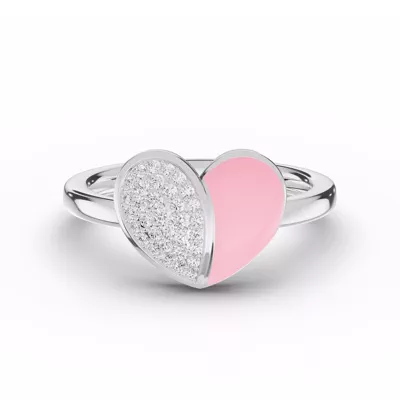 Amara Pink Ceramic Lab Pavé Heart Ring