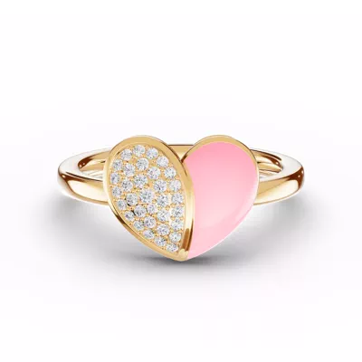 Amara Pink Ceramic Lab Pavé Heart Ring