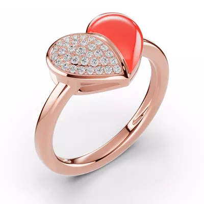 Amara Red Ceramic Lab Pavé Heart Ring
