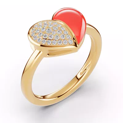 Amara Red Ceramic Lab Pavé Heart Ring