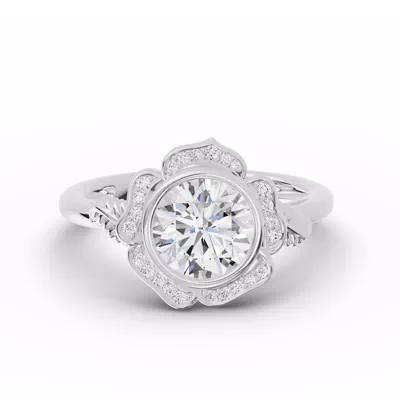 Rosette Bezel Halo Lab Diamond Engagement Ring