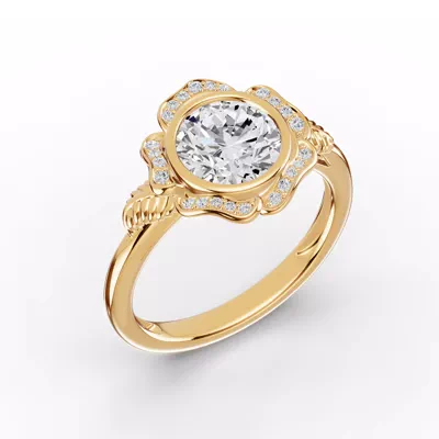 Rosette Bezel Halo Diamond Engagement Ring