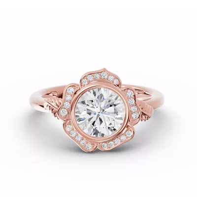 Rosette Bezel Halo Lab Diamond Engagement Ring