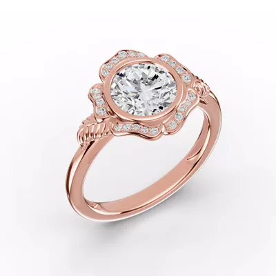 Rosette Bezel Halo Lab Diamond Engagement Ring