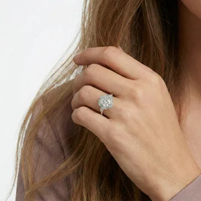 Rosette Bezel Halo Lab Diamond Engagement Ring