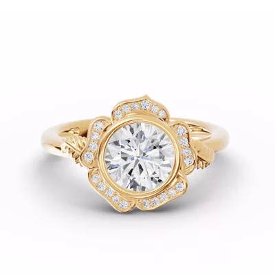 Rosette Bezel Halo Lab Diamond Engagement Ring