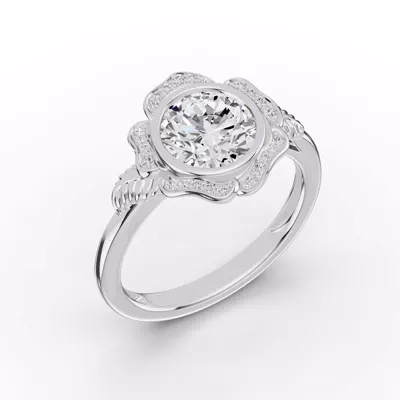 Rosette Bezel Halo Lab Diamond Engagement Ring