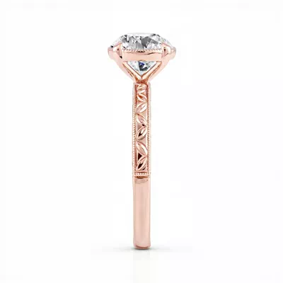 Petal Engraved Milgrain Halo Engagement Ring