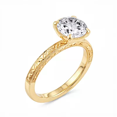 Petal Engraved Milgrain Halo Engagement Ring