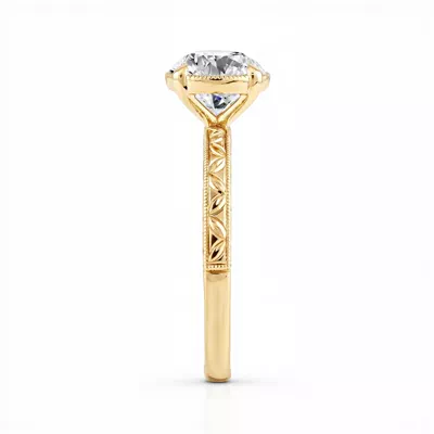 Petal Engraved Milgrain Halo Engagement Ring