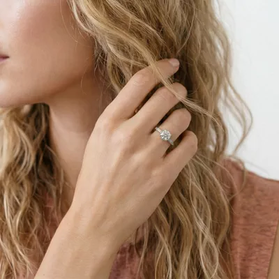 Petal Engraved Milgrain Halo Engagement Ring