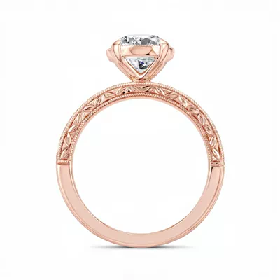 Petal Engraved Milgrain Halo Engagement Ring