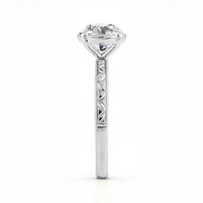 Petal Engraved Milgrain Halo Engagement Ring