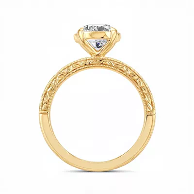 Petal Engraved Milgrain Halo Engagement Ring
