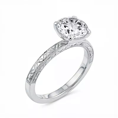 Petal Engraved Milgrain Halo Engagement Ring