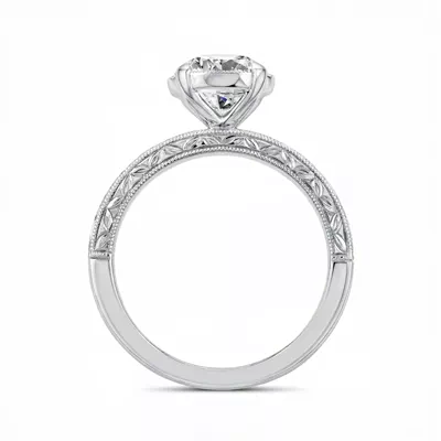 Petal Engraved Milgrain Halo Engagement Ring