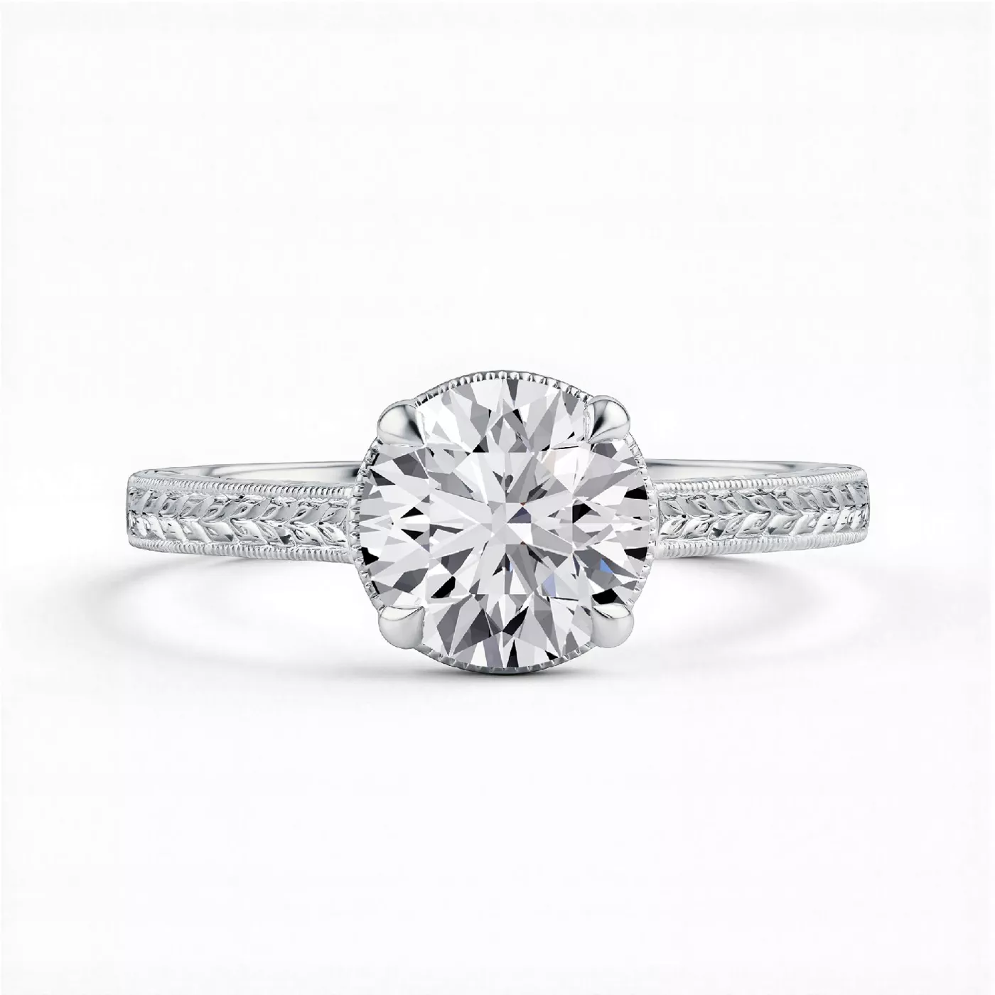 Corinne Vintage Engraved Solitaire Engagement Ring