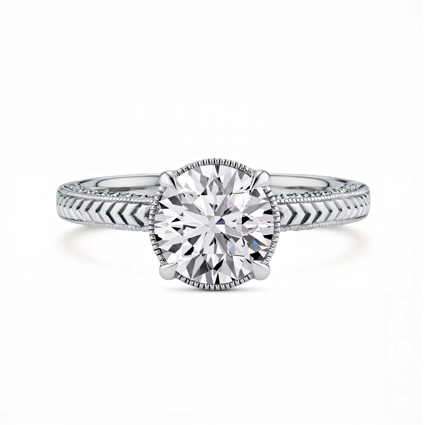 Torino Engraved Milgrain Halo Pavé Lab Engagement Ring