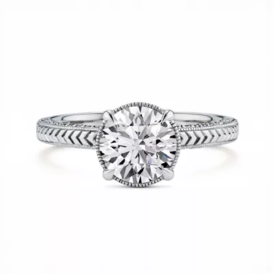 Torino Engraved Milgrain Halo Pavé Lab Engagement Ring