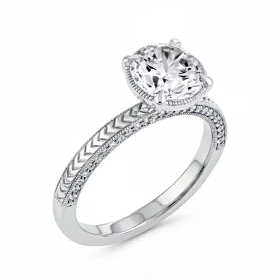 Torino Engraved Milgrain Halo Pavé Lab Engagement Ring
