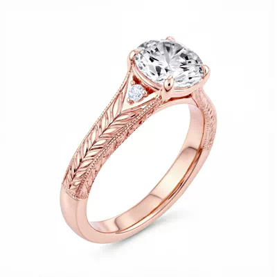 Annette Vintage Engraved Lab Diamond Accent Engagement Ring