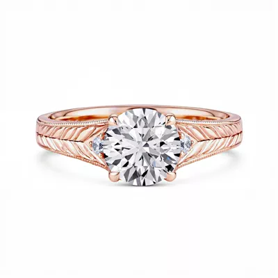 Annette Vintage Engraved Diamond Accent Engagement Ring