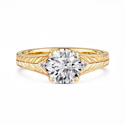 Annette Vintage Engraved Lab Diamond Accent Engagement Ring