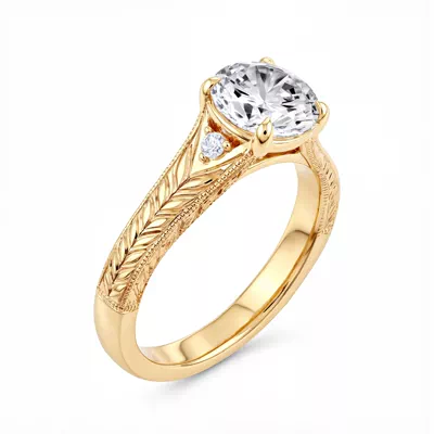 Annette Vintage Engraved Diamond Accent Engagement Ring