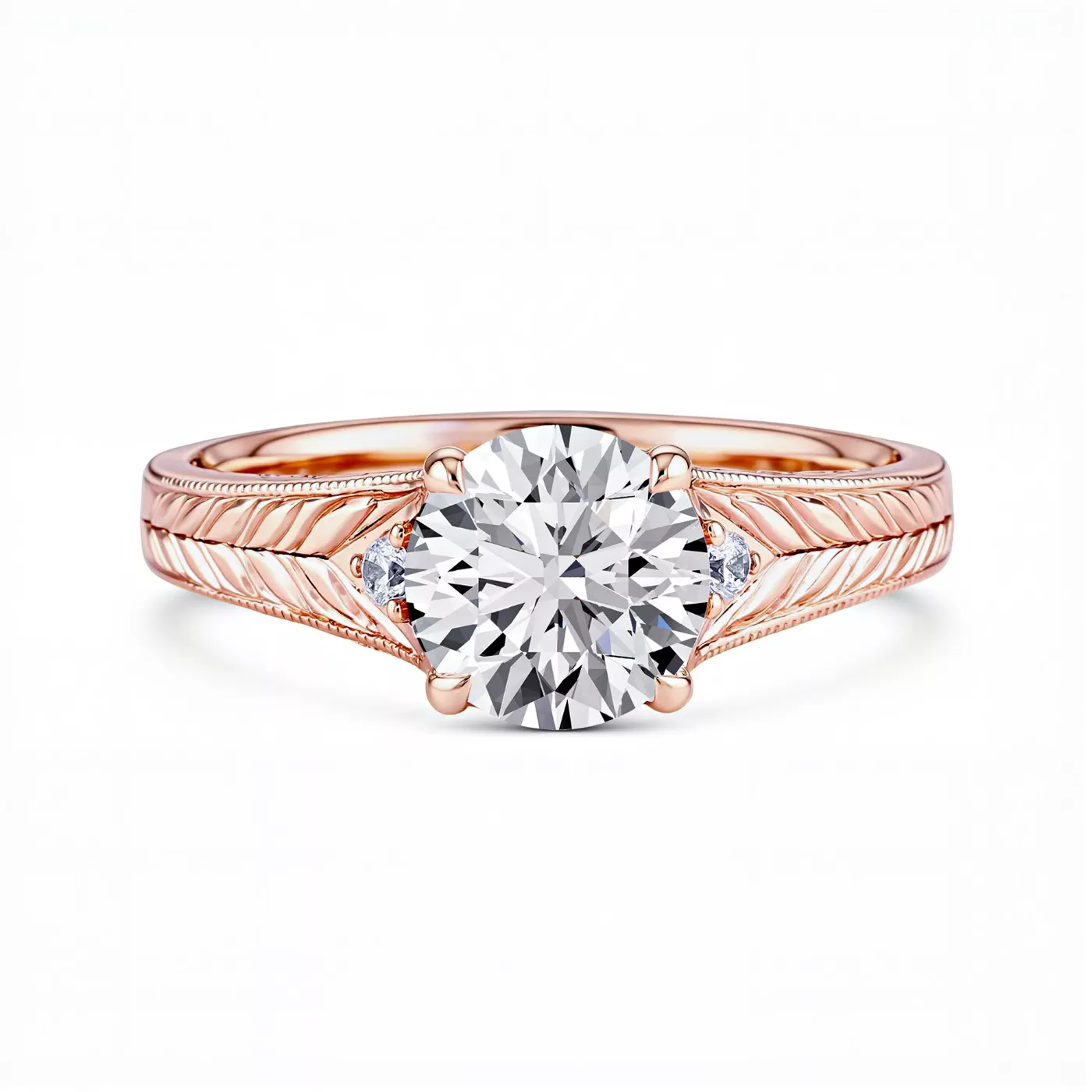Annette Vintage Engraved Lab Diamond Accent Engagement Ring