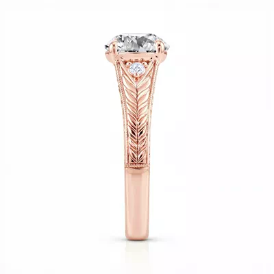 Annette Vintage Engraved Lab Diamond Accent Engagement Ring