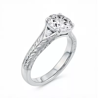 Annette Vintage Engraved Lab Diamond Accent Engagement Ring