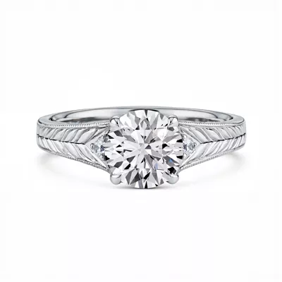 Annette Vintage Engraved Diamond Accent Engagement Ring