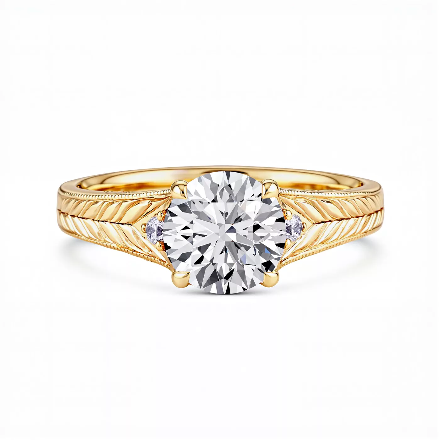 Annette Vintage Engraved Lab Diamond Accent Engagement Ring