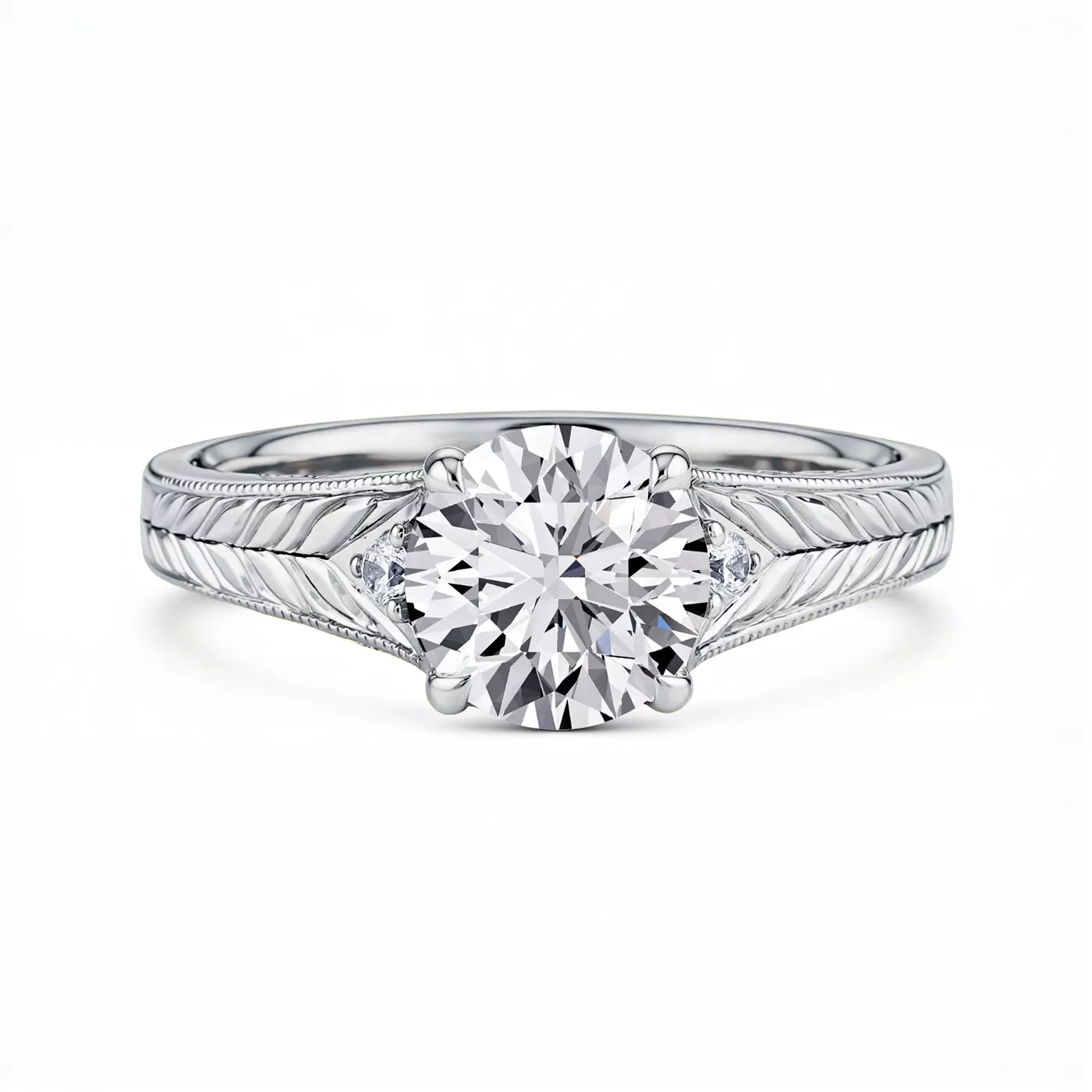 Annette Vintage Engraved Diamond Accent Engagement Ring