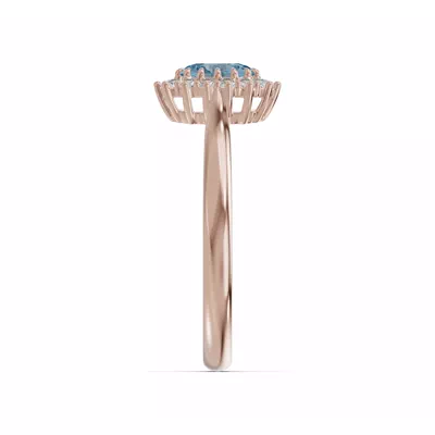 Iconic Oval Aquamarine & Lab Diamond Halo Ring (6x4mm)