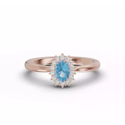 Iconic Oval Aquamarine & Diamond Halo Ring (6x4mm)