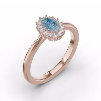Iconic Oval Aquamarine & Diamond Halo Ring (6x4mm)