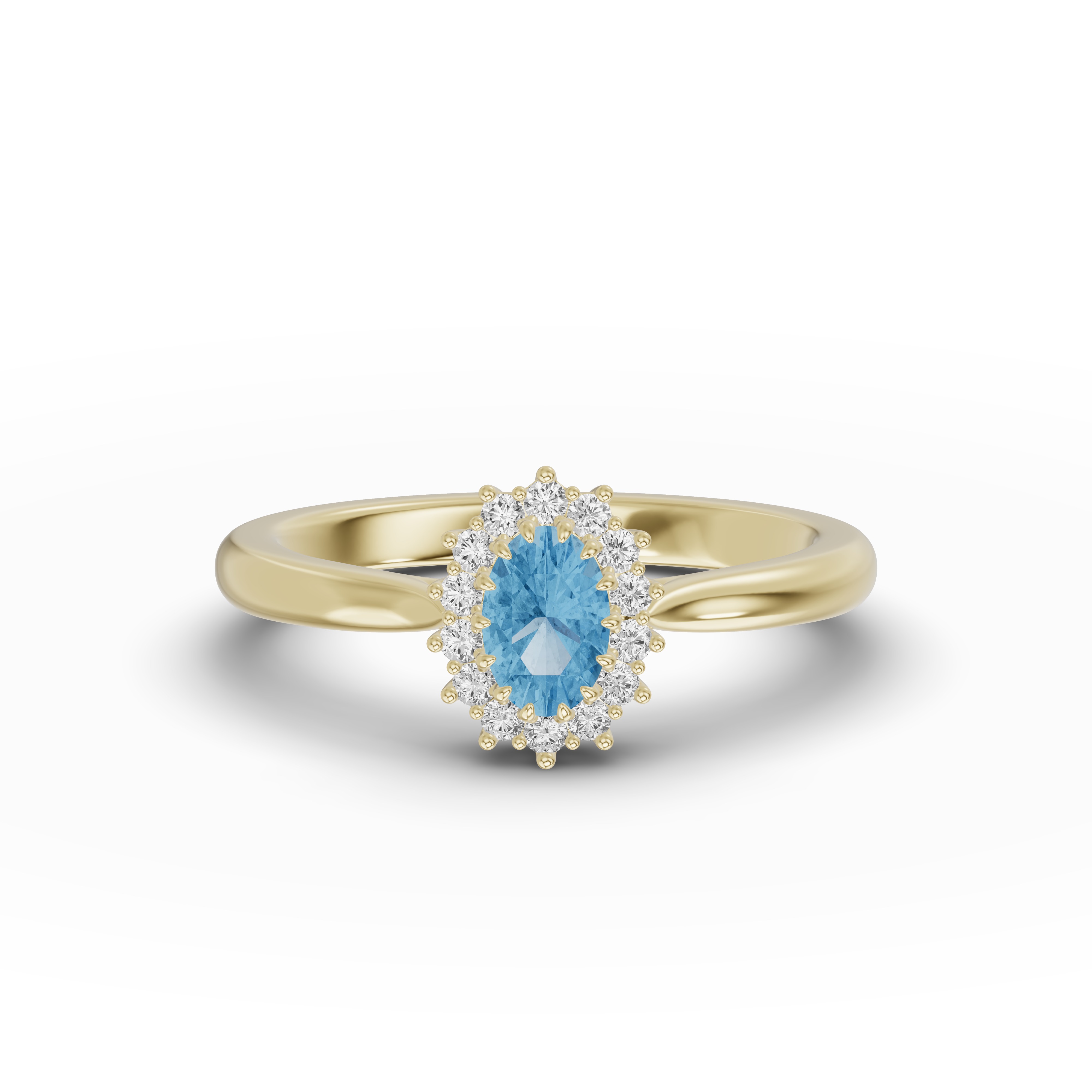 Iconic Oval Aquamarine & Diamond Halo Ring (6x4mm)