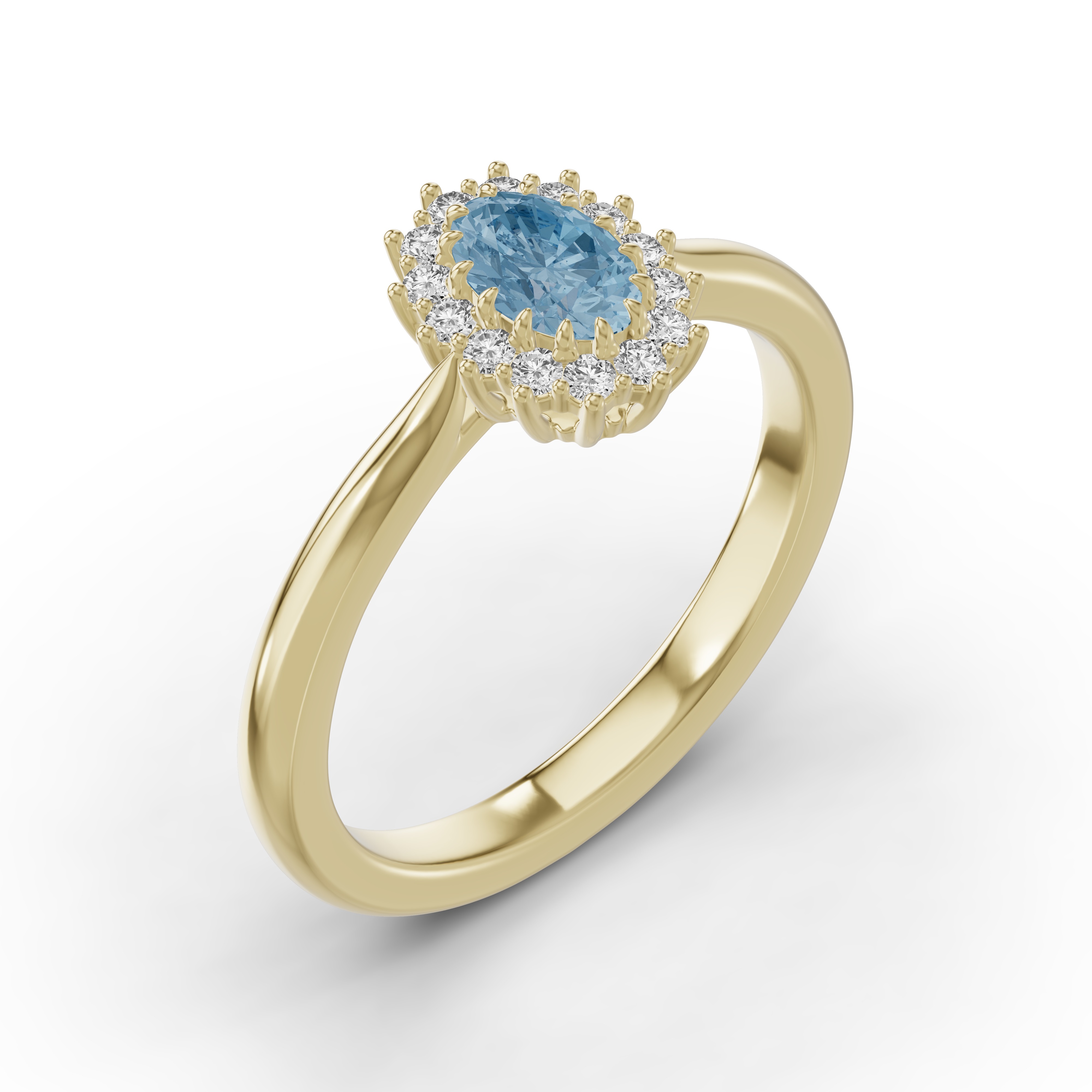 Iconic Oval Aquamarine & Diamond Halo Ring (6x4mm)