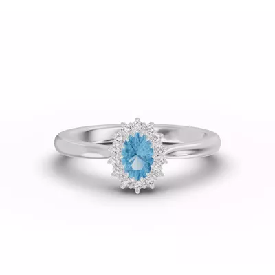 Iconic Oval Aquamarine & Diamond Halo Ring (6x4mm)