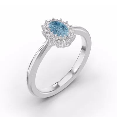 Iconic Oval Aquamarine & Diamond Halo Ring (6x4mm)