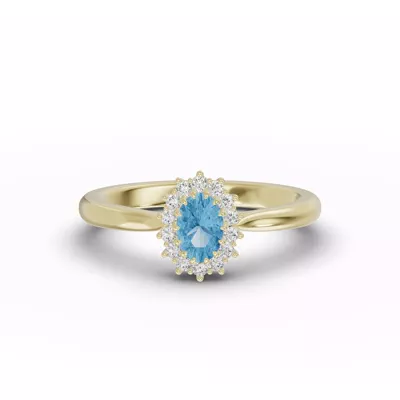 Iconic Oval Aquamarine & Lab Diamond Halo Ring (6x4mm)
