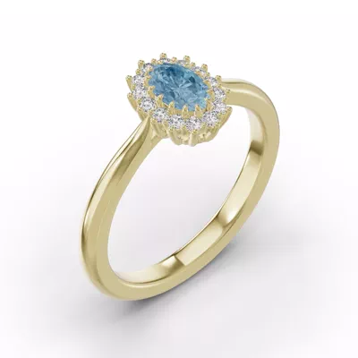 Iconic Oval Aquamarine & Lab Diamond Halo Ring (6x4mm)