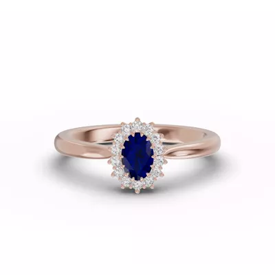 Iconic Oval Sapphire & Lab Diamond Halo Ring (6x4mm)