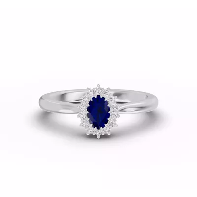 Iconic Oval Sapphire & Lab Diamond Halo Ring (6x4mm)