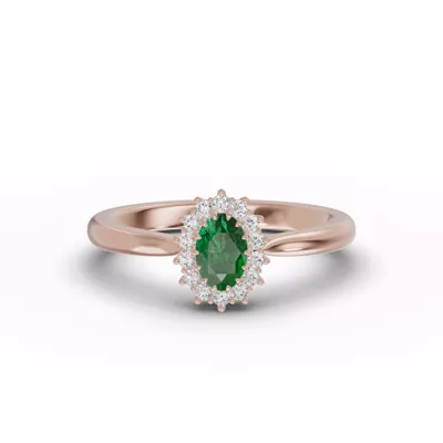 Iconic Oval Emerald & Lab Diamond Halo Ring (6x4mm)