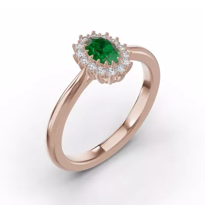 Iconic Oval Emerald & Lab Diamond Halo Ring (6x4mm)